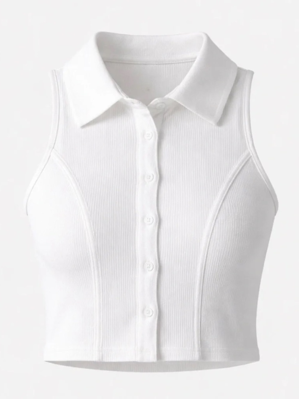 White Racer Back Polo Top Ribbed Cotton Size Medium
